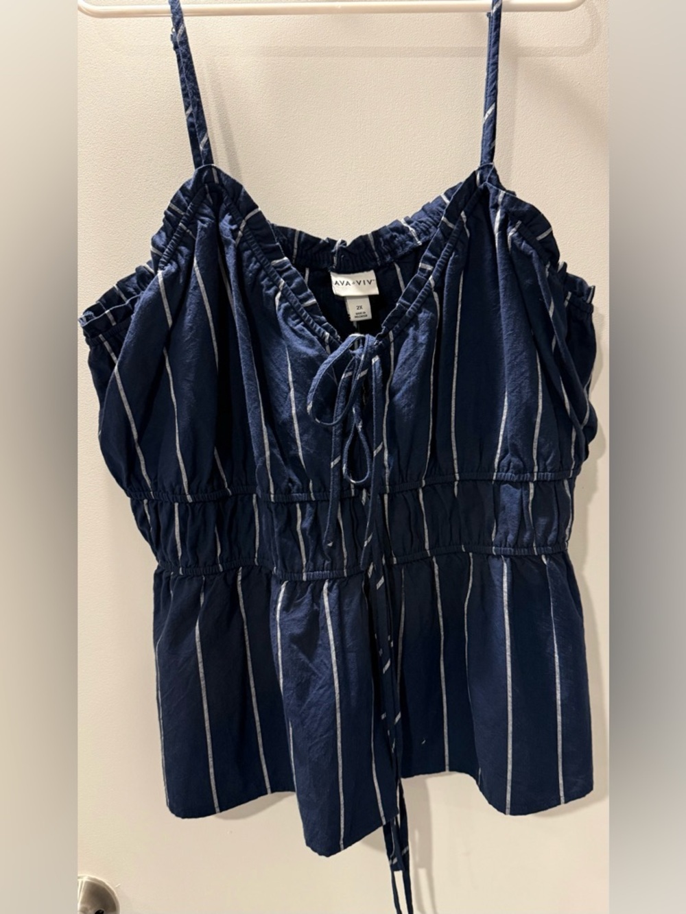 Ava & Viv Navy and White Striped Tie-Front Tank